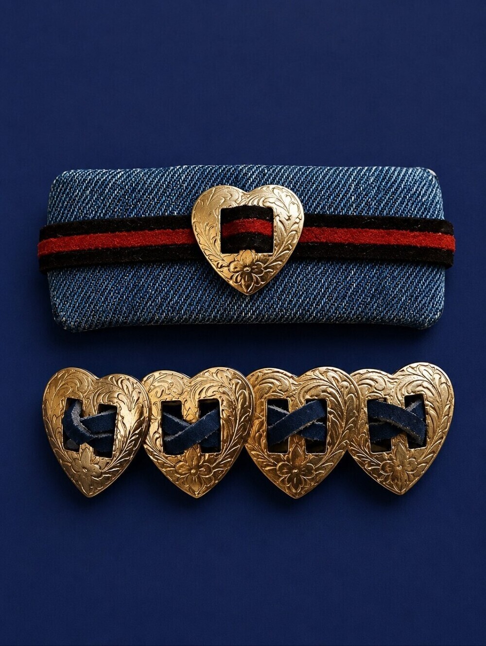 3/$30 Vintage 1980s Western Denim Valentine's Heart Concho Barrettes